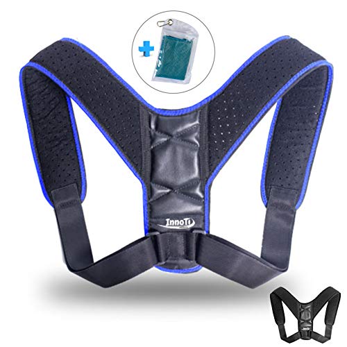 InnoTi Corrector de Postura Espalda para Hombre y Mujer - Soporte para Mantener los Hombros y la Espalda Recta - Ajustable y de Material Suave y Transpirable para el Máximo Confort (AZUL)