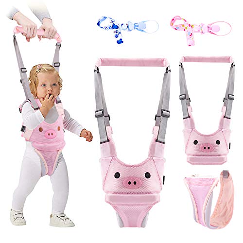 INPHER Arnes Bebe, Arneses Tirantes Respirables, Arnes para Caminar Primeros Pasos, Andador Chaleco Ajustable para Aprender Andar Niños, con 2 Cadenas para Chupetes, Rosa