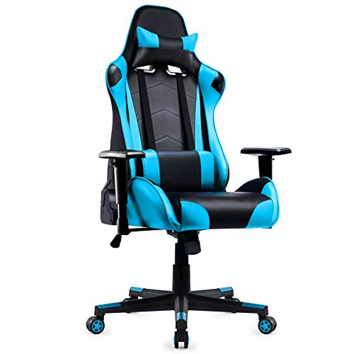 IntimaTe WM Heart Silla Gaming, Silla Gamer Ergonómica, Racing Silla Gamer con Reposacabeza Apoyo y Cojín Lumbar, Cuero Sintético PU, Oficina Silla Computadora,para Los Jugadores de PC Gamer, Azul