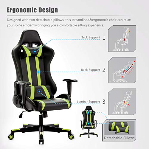 IntimaTe WM Heart Silla Gaming, Silla Gaming Ergonómica Silla de Escritorio de Oficina Racing Silla Computadora Respaldo Alto Cojín Lumbar & Cabeza Almohada Verde