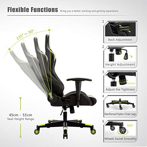 IntimaTe WM Heart Silla Gaming, Silla Gaming Ergonómica Silla de Escritorio de Oficina Racing Silla Computadora Respaldo Alto Cojín Lumbar & Cabeza Almohada Verde