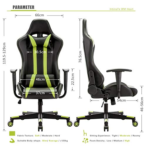 IntimaTe WM Heart Silla Gaming, Silla Gaming Ergonómica Silla de Escritorio de Oficina Racing Silla Computadora Respaldo Alto Cojín Lumbar & Cabeza Almohada Verde