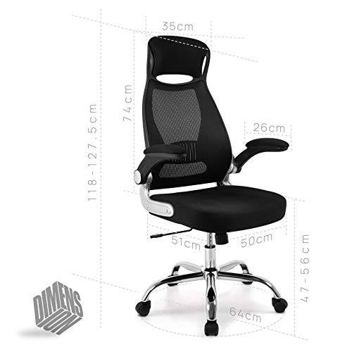 Intimate Wm Heart Silla Oficina Ergonomica, Silla Giratoria Escritorio de Malla Tela con Respaldo Alto, Silla Estudio con Reposabrazos Plegables (Negro)