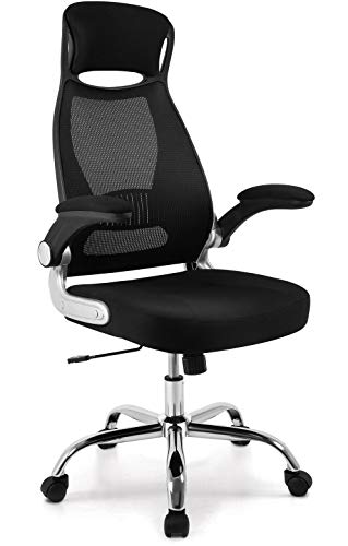 Intimate Wm Heart Silla Oficina Ergonomica, Silla Giratoria Escritorio de Malla Tela con Respaldo Alto, Silla Estudio con Reposabrazos Plegables (Negro)