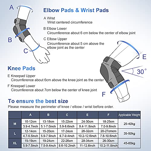 IPSXP Rodillera Patinaje, Almohadillas para Rodillas Codo Muñeca Niños Adolescente Seguridad en la Protecciones para Monopatín, Skate, Patines, Patinaje, Scooter, Bicicleta (30-45 kg)