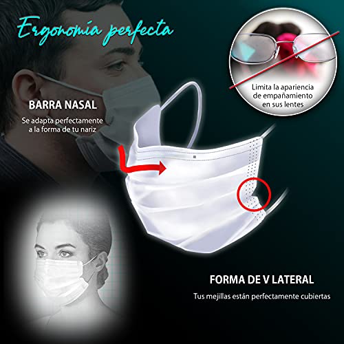 Iris Ohyama, Paquete de 50 Mascarillas Quirúrgicas 3 Capas BFE 98 %, Easy Fit V-Design tipo II, Solo Uso, Elástico Antiirritaciones, Talla L, PN-W, Blanco