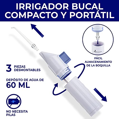 Irrigador Bucal Portátil | No Requiere Electricidad | Funciona con Agua | Irrigador Dental | Ideal para Limpiar Ortodoncia | Cómodo y Fácil de Llevar | No Causa Daños | Limpiador Dental | Orali