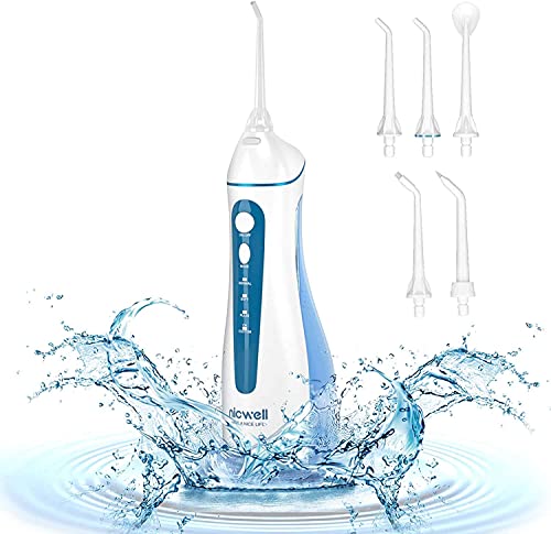 Irrigador Bucal Portatil Profesional - Irrigador Dental con 5 Boquillas 4 Modos, IPX7 Impermeable Limpieza Dientes, Recargable para Limpieza Dental, Irrigadores bucales Electrico Portátil de Viaje