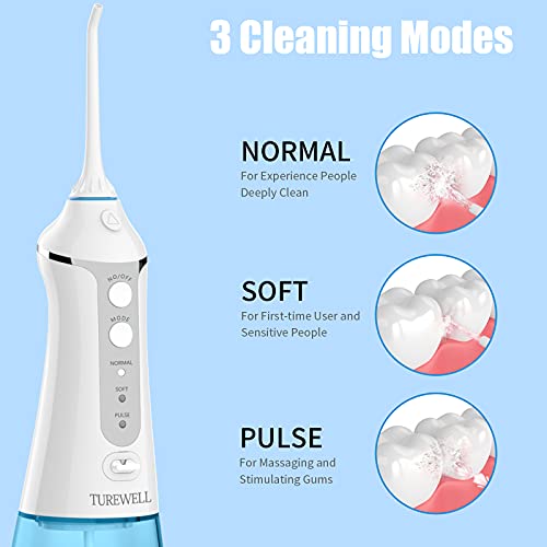 Irrigador Dental Profesional, 300ml Irrigador Bucal Portátil USB Recargable Impermeable IPX7 y 3 Modos con 5 Boquillas Multifuncionales para Familia y Viajar