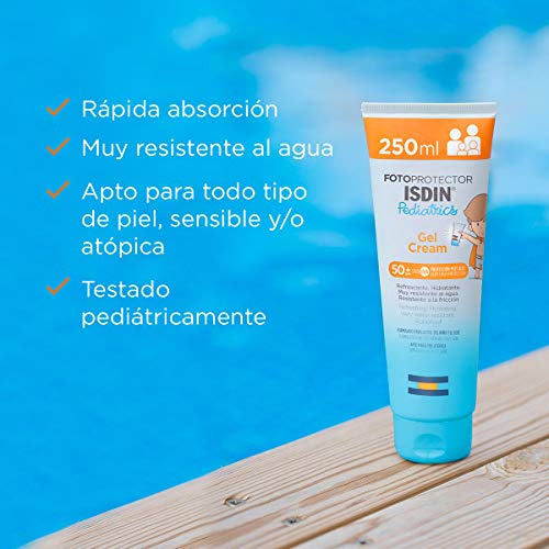 ISDIN Fotoprotector Pediatrics Gel Cream SPF 50+, Protector Solar Corporal para Niños, Hidratante y Refrescante, adecuado para Toda la Familia, 250 ml