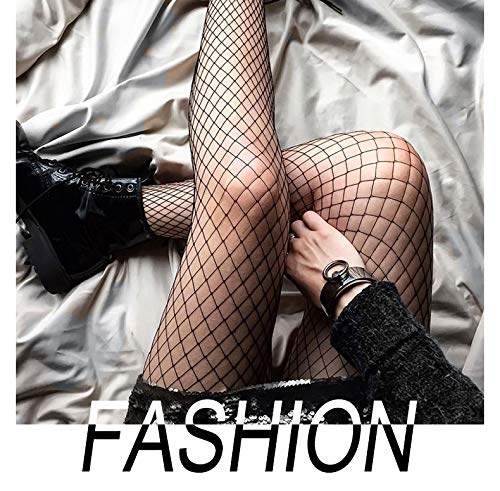 ISIYINER Medias de Rejilla Sexy Elástico Calcetines de Rejilla Medias de Malla Pantimedias para Mujer Fishnet Tights Negro 4 Pares