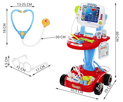 ISO TRADE Set de Juguetes Médicos Pequeño Doctor Accesorios Pequeño Doctor 18 Piezas Sonido Luz Carro para Niños Niño 6114