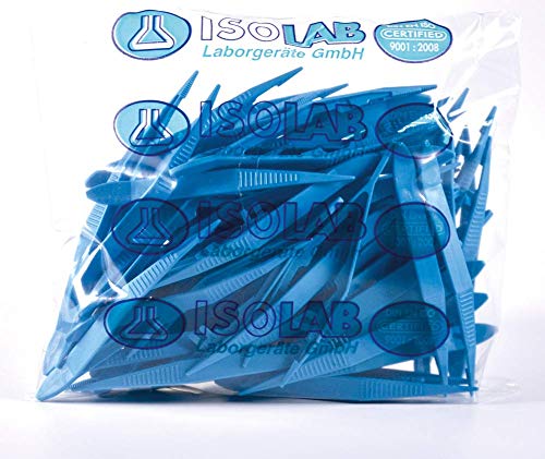 ISOLAB - Pinzas cónicas/Pinzas de plástico azul (paquete de 50, precio a granel, desechable, aseo, laboratorios, primeros auxilios, uso médico)