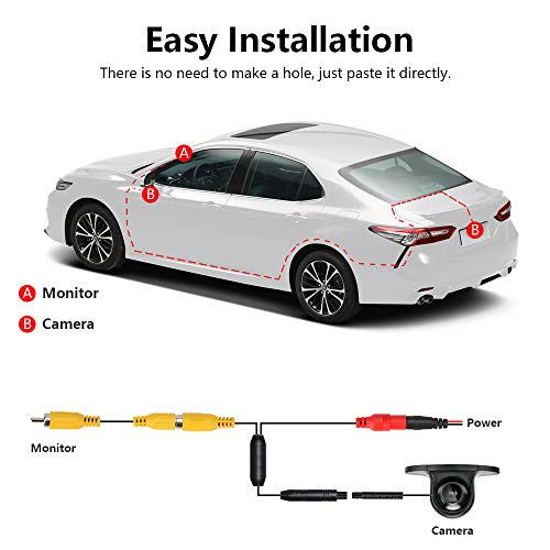 Jansite Cámara de visión lateral sin perforación Cámara de marcha atrás del coche Cámara de reserva de visión trasera IP68 Cámara frontal impermeable 120° lente gran angular 12V