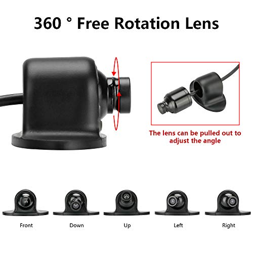 Jansite Cámara de visión lateral sin perforación Cámara de marcha atrás del coche Cámara de reserva de visión trasera IP68 Cámara frontal impermeable 120° lente gran angular 12V