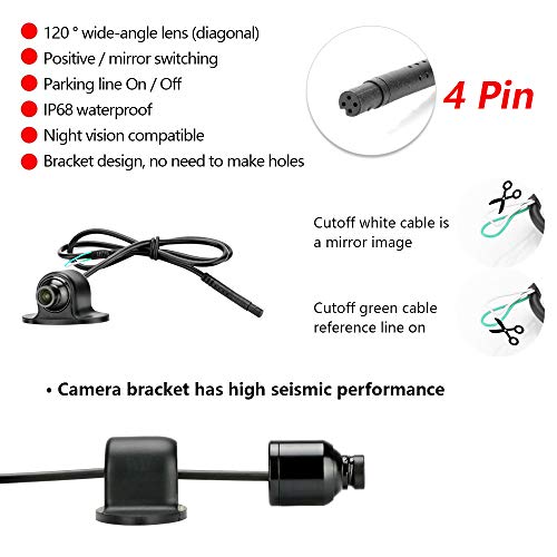 Jansite Cámara de visión lateral sin perforación Cámara de marcha atrás del coche Cámara de reserva de visión trasera IP68 Cámara frontal impermeable 120° lente gran angular 12V