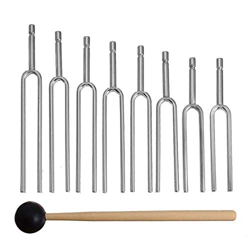 JAP768 8pcs 256-512Hz Sintonización de Acero Sintonización de la Horquilla Sonido Terapia de vibración Chakra Mallet Terapia de vibración Herramientas médicas con Caja de Madera