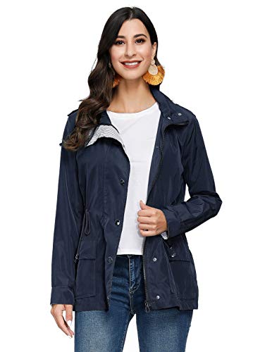 JASAMBAC chamarra impermeable con capucha para mujer - Azul marino - X-Large