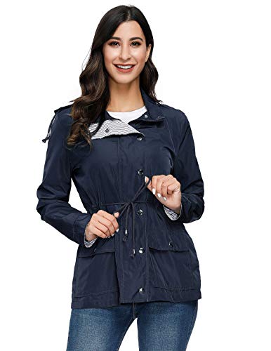 JASAMBAC chamarra impermeable con capucha para mujer - Azul marino - X-Large