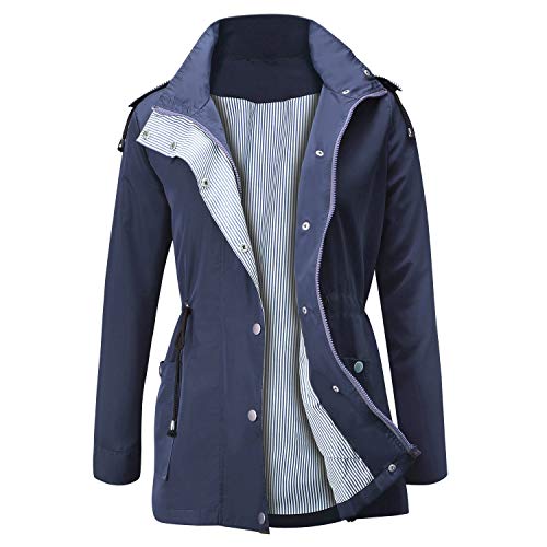 JASAMBAC chamarra impermeable con capucha para mujer - Azul marino - X-Large