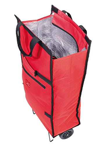 Jata 992 Bolsa Trolley con Asa de Transporte y Ruedas Plegables Extra Resistentes, Poliéster y Lámina de Aluminio, Rojo, 34x18x70 cm