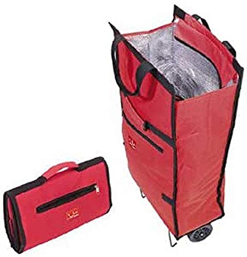 Jata 992 Bolsa Trolley con Asa de Transporte y Ruedas Plegables Extra Resistentes, Poliéster y Lámina de Aluminio, Rojo, 34x18x70 cm