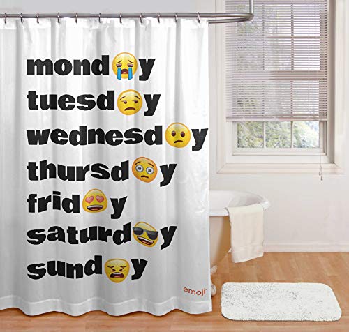 Jay Franco Emoji Days of The Week Shower Curtain & Easy Use - Kids Bath Features Sad & Happy Emoji (Official Emoji Product)