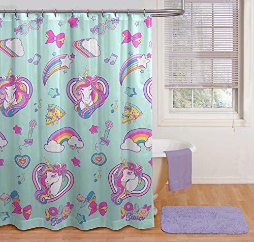 Jay Franco Nickelodeon JoJo Siwa Retro Rainbow Shower Curtain & Easy Care Fabric Kids Bath Curtain Features Unicorn (Official Nickelodeon Product)