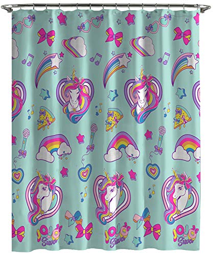 Jay Franco Nickelodeon JoJo Siwa Retro Rainbow Shower Curtain & Easy Care Fabric Kids Bath Curtain Features Unicorn (Official Nickelodeon Product)