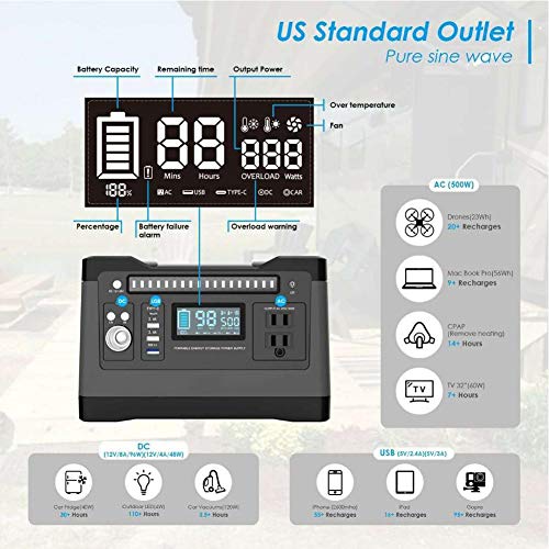 JAY-LONG 540Wh 1000W Generador De Energía Portátil Estación De Inversor De Respaldo De Emergencia con 110V / 220V Salidas De CA Duales USB Fuente De Alimentación De Emergencia Al Aire Libre