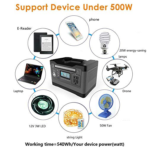 JAY-LONG 540Wh 1000W Generador De Energía Portátil Estación De Inversor De Respaldo De Emergencia con 110V / 220V Salidas De CA Duales USB Fuente De Alimentación De Emergencia Al Aire Libre