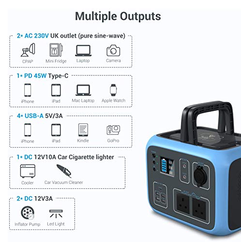 JAY-LONG Central Eléctrica Portátil De 500Wh, Carga Inalámbrica De Onda Sinusoidal del Generador Solar De 300W / Tomacorriente 2AC, PD 45W USB-C, Batería De Litio DC12V De Respaldo