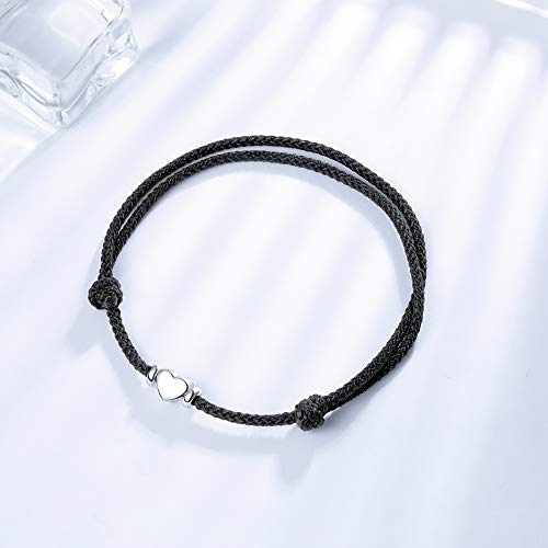 J.Endéar Amor Corazón Pulsera Tobillera Plata 925, Handmade Trenzada Pulsera Tobillera Mujer 24cm Ajustable Pulsera Cuerda