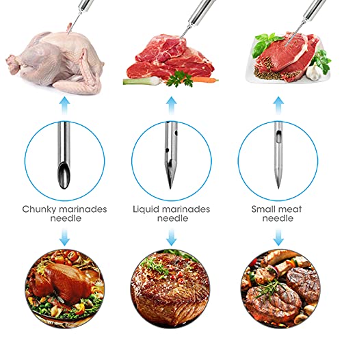 Jeringa Cocina da Acero INOX con 3 Agujas Aprobado por la FDA 304 jeringa de Alimentos con Sabor a Adobo de Acero Inoxidable para Pavo de Res BBQ 60 ml 2 oz con 2 Cepillos