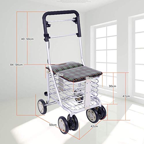 JHDPH3 Vejez Carrito de la compra, Aluminio Walker, 4R-ruedas se puede plegar y Luz, contienen asiento y el freno de mano, equipado con bolsas de almacenamiento, altura adjustabl, for ancianos y mujer