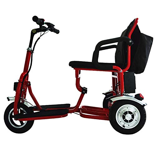 JHKGY Scooters De Viaje Eléctricos Portátiles Ligeros De 3 Ruedas -Scooter Eléctrico Plegable De Movilidad,Scooter Eléctrico Recreativo para Adultos/Ancianos/Discapacitados,Rojo