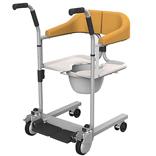 JINGJIN Silla Ducha WC con Ruedas y Pies Abatibles, Silla con Inodoro Incorporado - Silla WC Portátil para Personas Mayores - Silla de Ruedas Ducha Cómoda y Segura para el hogar, el Hospital,Yellow