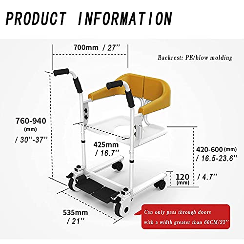 JINGJIN Silla Ducha WC con Ruedas y Pies Abatibles, Silla con Inodoro Incorporado - Silla WC Portátil para Personas Mayores - Silla de Ruedas Ducha Cómoda y Segura para el hogar, el Hospital,Yellow