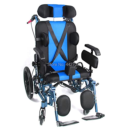 JINKEBIN Silla de ruedas eléctrica para niños, parálisis cerebral, multifuncional, para discapacitados, plegable, pequeño carro (color: azul)