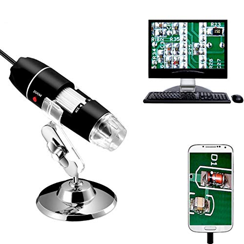 Jiusion 40 A 1000 x endoscopio, 8 LED USB 2.0 Digital Microscopio, Mini cámara con OTG Adaptador y Metal Soporte, Compatible con Mac Window 7 8 10 Android Linux