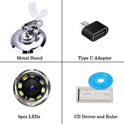 Jiusion 40 A 1000 x endoscopio, 8 LED USB 2.0 Digital Microscopio, Mini cámara con OTG Adaptador y Metal Soporte, Compatible con Mac Window 7 8 10 Android Linux