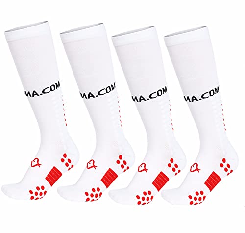 JJGS 4 Pares Medias de Compresion Mujer y Hombre, Calcetines Compresivos Enfermera, Calcetines de Compresion para Running, Deporte, Ciclismo, Futbol, Volar White-Women