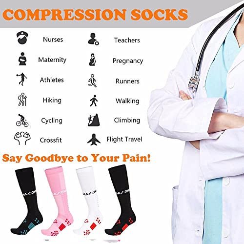 JJGS 4 Pares Medias de Compresion Mujer y Hombre, Calcetines Compresivos Enfermera, Calcetines de Compresion para Running, Deporte, Ciclismo, Futbol, Volar White-Women