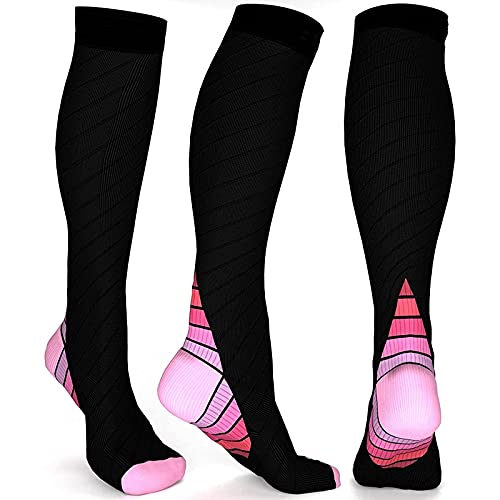 JJGS Medias de CompresióN 3 Pares, Calcetines Compresion para Mujeres y Hombres, Medias Compresivas de 20 A 30 mmHg para Uso CirculacióN y RecuperacióN, EnfermeríA, Viajes y Vuelo Pink-S/M