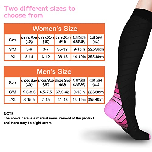 JJGS Medias de CompresióN 3 Pares, Calcetines Compresion para Mujeres y Hombres, Medias Compresivas de 20 A 30 mmHg para Uso CirculacióN y RecuperacióN, EnfermeríA, Viajes y Vuelo Pink-S/M