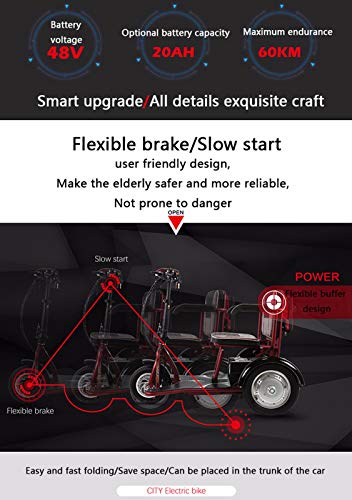 JJGS Scooter EléCtrico MinusváLido - Scooter Eléctrico de 3 Ruedas, 350W Motor Giratorio Sin escobillas, Batería de litio extraíble de 48V 20Ah, Ancianos discapacitados Inicio Coche eléctrico 48V/10AH