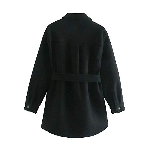 JNXFUZMG Mujeres 2020 Moda con cinturón Suelto Chaqueta de Lana Abrigo Vintage Manga Larga Bolsa Lateral Hembra Ropa Exterior Chic Abrigo (Color : Black, Size : Medium)