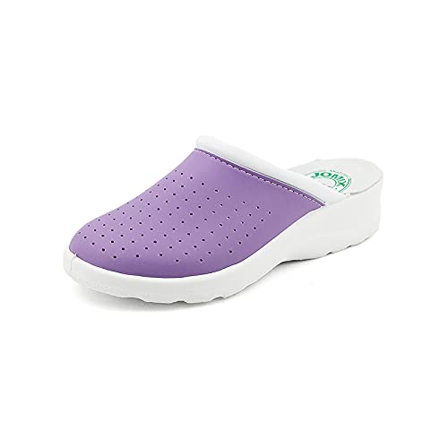 JOMIX Zuecos sanitarios para mujer de piel auténtica para hombre, anatómicas, Zuecos sanitarios, fabricados en Italia, Lila Mujer, 37 EU