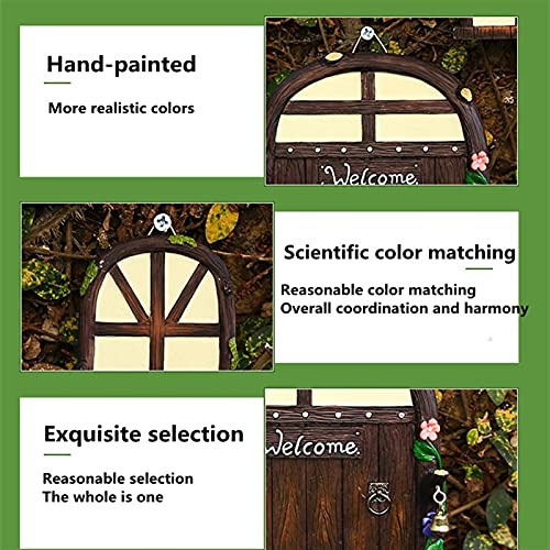 JOMYO Puerta Ratoncito Perez, Jardin Elfes Porte, Resplandor En La Escultura De Resina Oscura, Conjunto De Ventanas De La Puerta De Hadas En Miniatura, DIY Fairy Garden Wall Decoration, Estatua De Fig