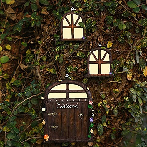 JOMYO Puerta Ratoncito Perez, Jardin Elfes Porte, Resplandor En La Escultura De Resina Oscura, Conjunto De Ventanas De La Puerta De Hadas En Miniatura, DIY Fairy Garden Wall Decoration, Estatua De Fig